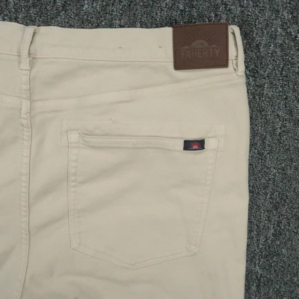 Faherty Pants Mens 38x32 Stone Tan Stretch Terry 5 Pocket Straight